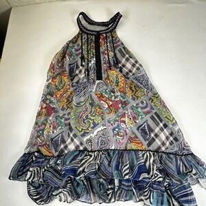 KLd‎ Signature Halter Neck Bohemian Paisley Plaid Ruffle Dress
